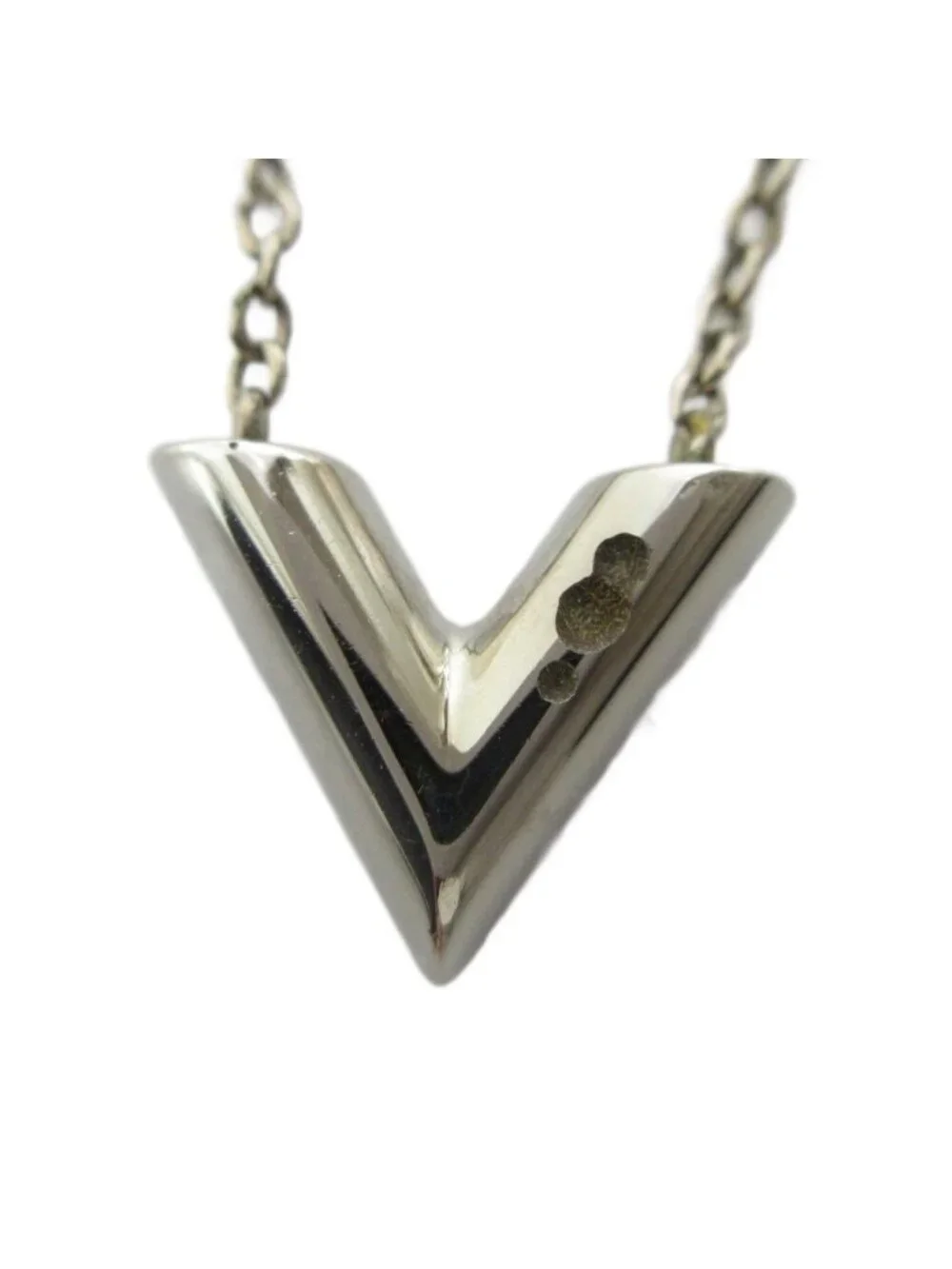 Louis Vuitton Necklace Essential Monogram LV Pendant Logo Silver
